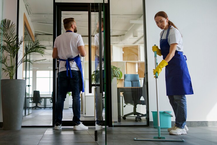 Equipe da Braz Serviços realizando limpeza profissional em ambiente corporativo em São Paulo.
